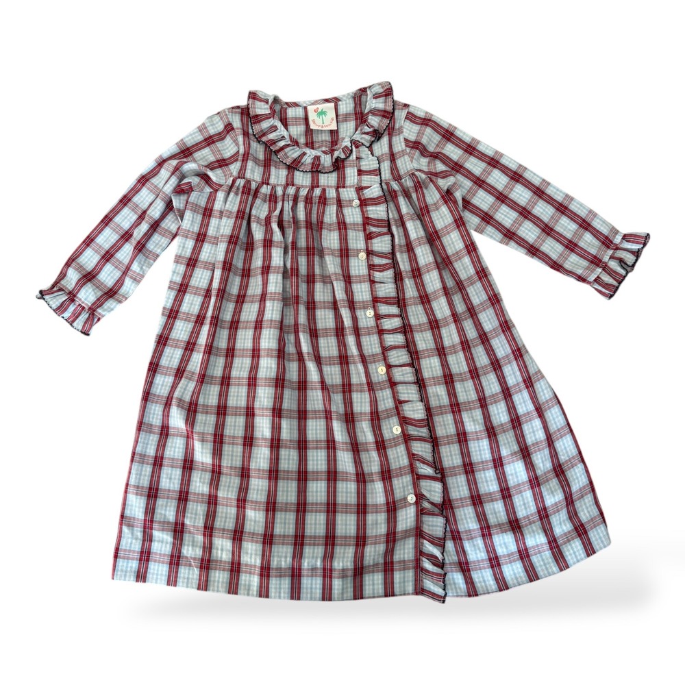 Shrimp & Grits Kids Dress Size 7 Plaid Ruffle Trim Long Sleeve‎ Button Front